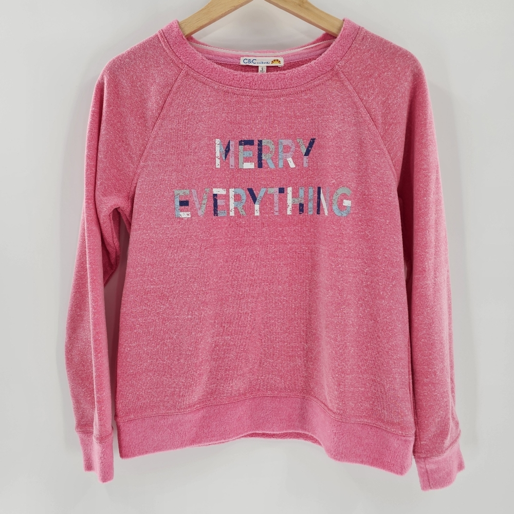 C & C California Merry Everything Pink Long Sleeve Sweatshirt Womens Size Small